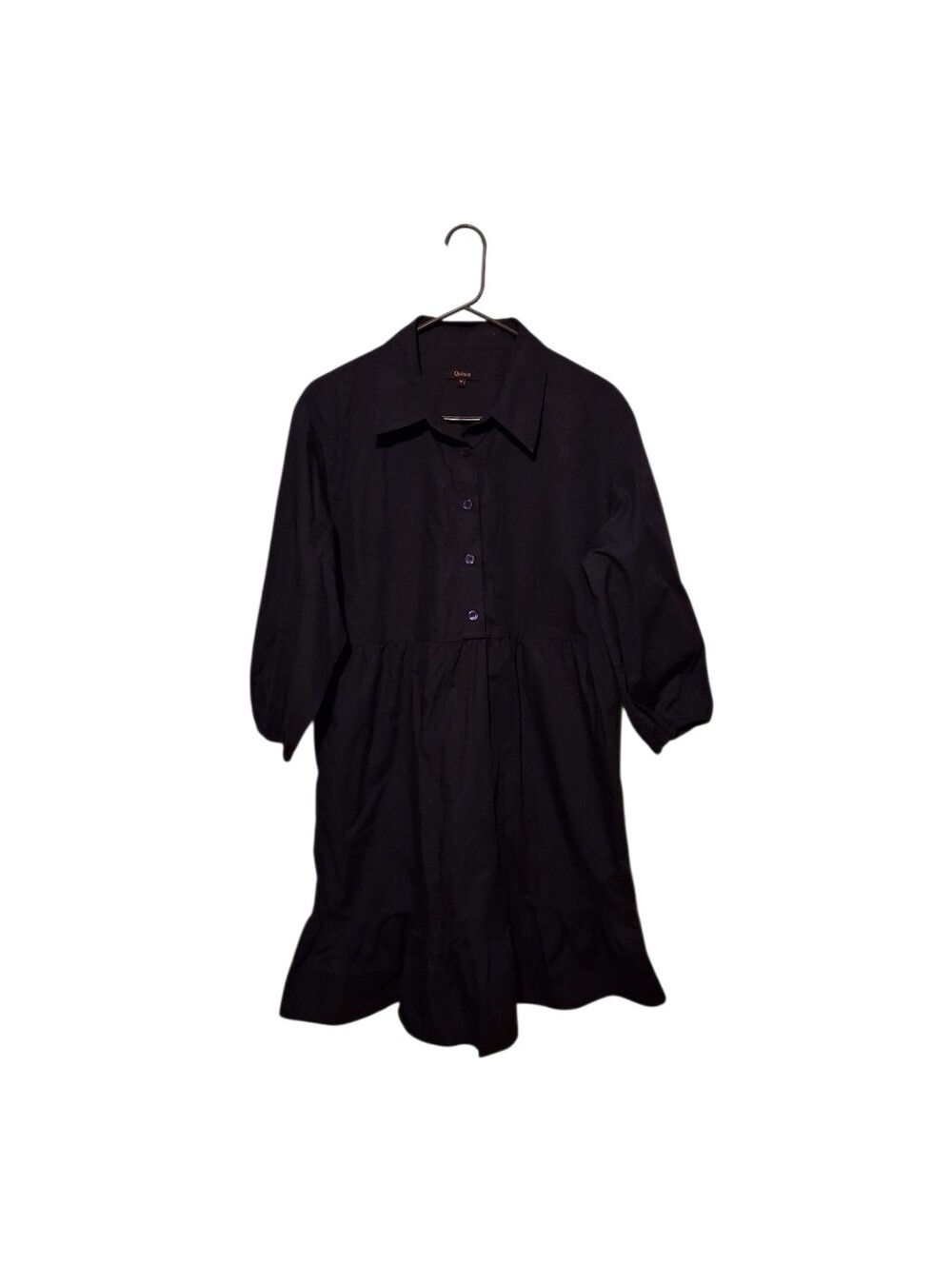 Quince Women 100% Organic Cotton Poplin Ruffle Shirt Dress Black M Preppy Office